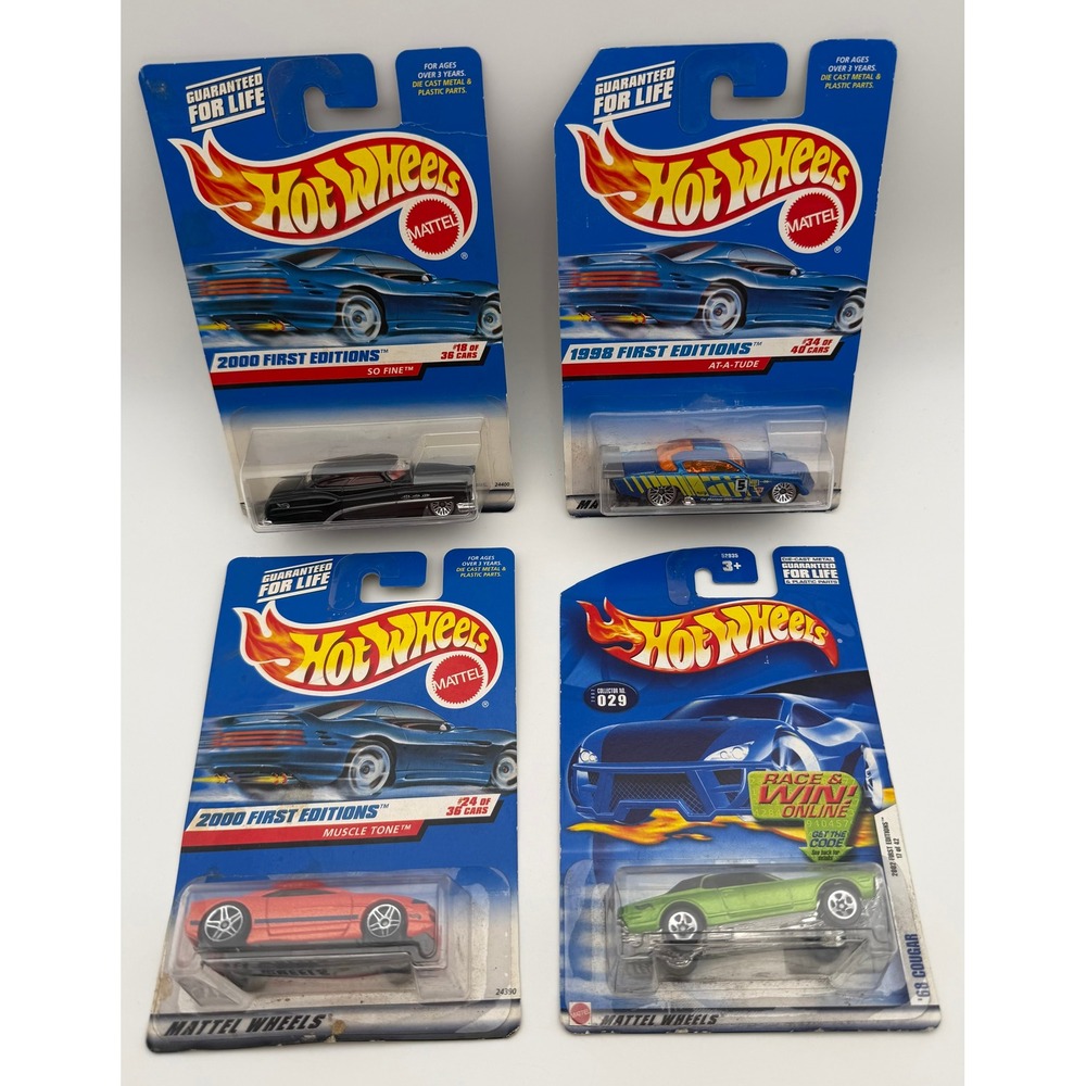 Hot Wheels First Editions Lot 4 1998 2000 2002 At-A-Tude So Fine Muscle Cougar‎